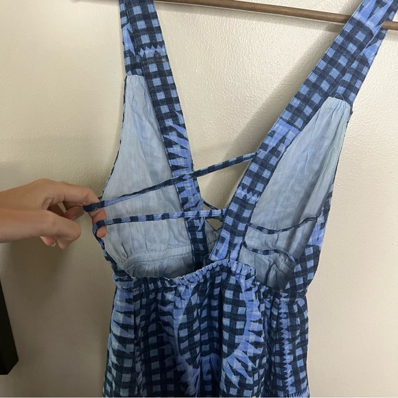 Urban Outfitters UO Blue Criss Cross Plaid Sunburst Mini Dress M Cottagecore - Picture 7 of 8